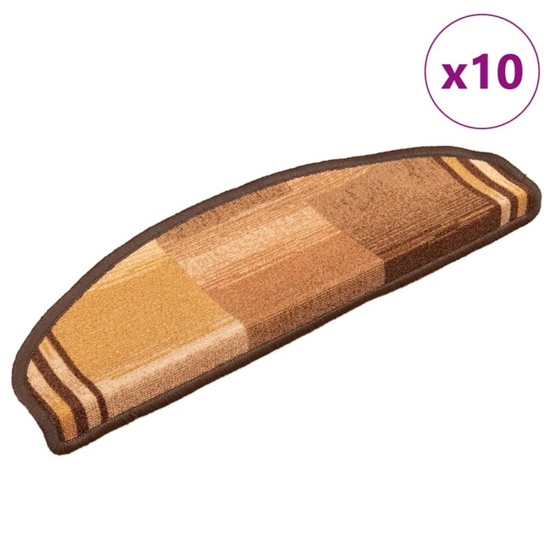 Tapis d'escalier autoadhésifs 10 pcs 65x21x4 cm Marron 