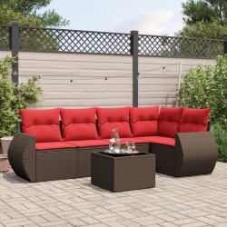 Salon de jardin 6 pcs avec coussins marron résine tressée 