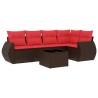 Salon de jardin 6 pcs avec coussins marron résine tressée 