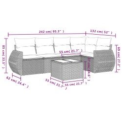 Salon de jardin 6 pcs avec coussins marron résine tressée 