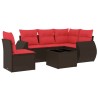 Salon de jardin 6 pcs avec coussins marron résine tressée 