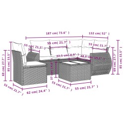 Salon de jardin 6 pcs avec coussins marron résine tressée 