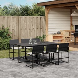 Ensemble à manger de jardin coussins 7 pcs noir résine tressée 