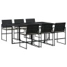 Ensemble à manger de jardin coussins 7 pcs noir résine tressée 