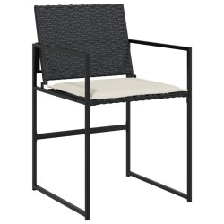 Ensemble à manger de jardin coussins 7 pcs noir résine tressée 