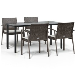 Ensemble à manger de jardin 5 pcs coussins résine tressée acier 