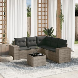 Salon de jardin 6 pcs avec coussins gris résine tressée 
