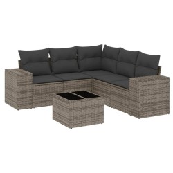 Salon de jardin 6 pcs avec coussins gris résine tressée 
