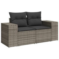 Salon de jardin 6 pcs avec coussins gris résine tressée 
