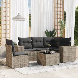 Salon de jardin 6 pcs avec coussins gris résine tressée 