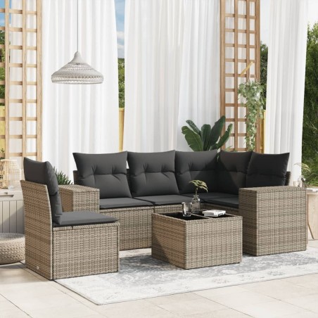 Salon de jardin 6 pcs avec coussins gris résine tressée 