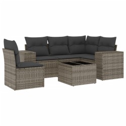 Salon de jardin 6 pcs avec coussins gris résine tressée 