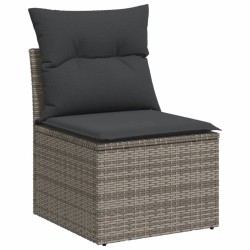 Salon de jardin 6 pcs avec coussins gris résine tressée 