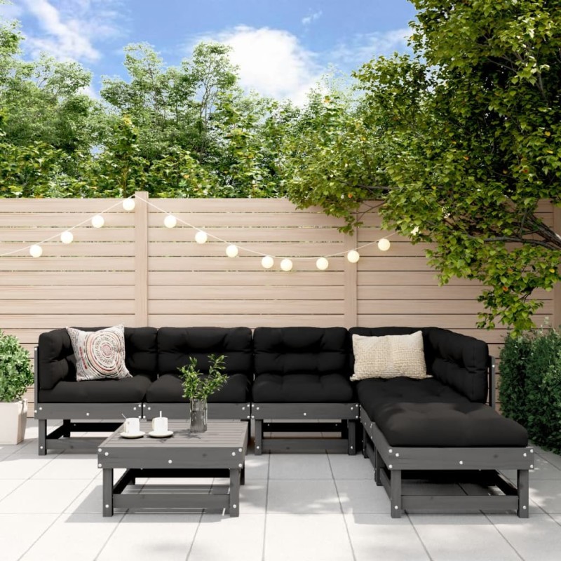 Salon de jardin 7 pcs Gris Bois de pin massif 
