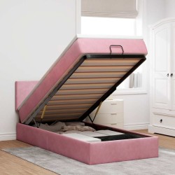Cadre de lit ottoman avec matelas rose 90x190 cm velours 