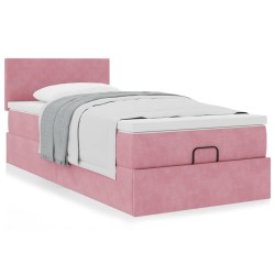 Cadre de lit ottoman avec matelas rose 90x190 cm velours 