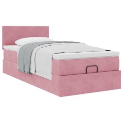 Cadre de lit ottoman avec matelas rose 90x190 cm velours 