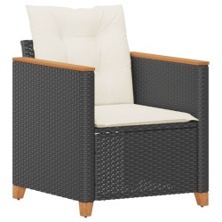 Chaise de jardin avec coussins noir résine tressée 
