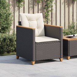 Chaise de jardin avec coussins noir résine tressée 