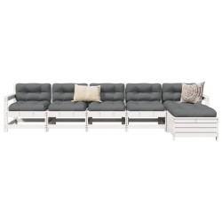 Salon de jardin 6 pcs blanc bois de pin massif 
