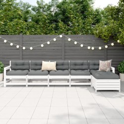 Salon de jardin 6 pcs blanc bois de pin massif 