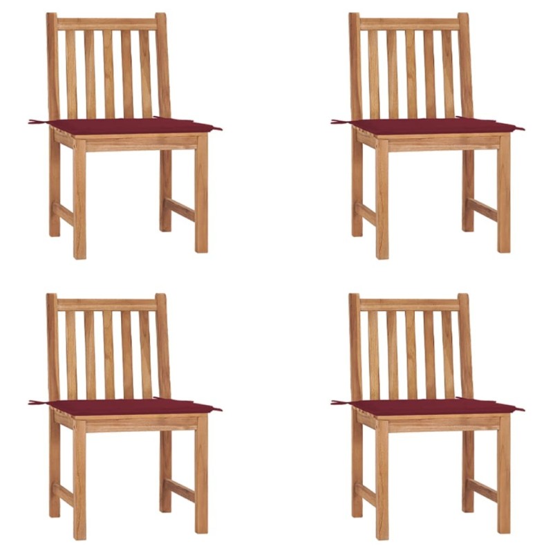 Chaises de jardin lot de 4 avec coussins Bois de teck massif 