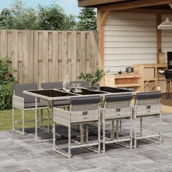 Ensemble à manger de jardin et coussins 7 pcs gris clair rotin 