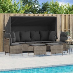 Salon de jardin 5 pcs avec coussins gris clair résine tressée 