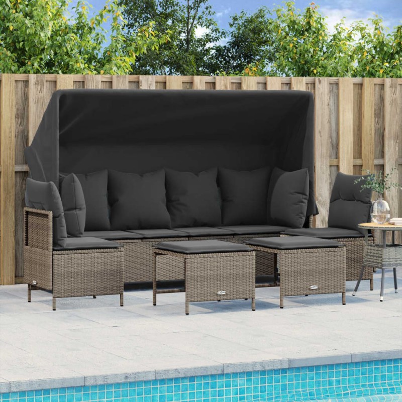 Salon de jardin 5 pcs avec coussins gris clair résine tressée 