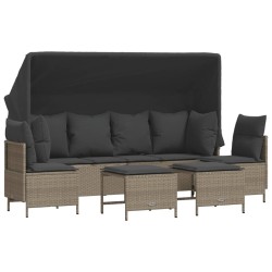 Salon de jardin 5 pcs avec coussins gris clair résine tressée 