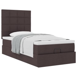 Cadre de lit ottoman avec matelas marron foncé 90x190 cm tissu 