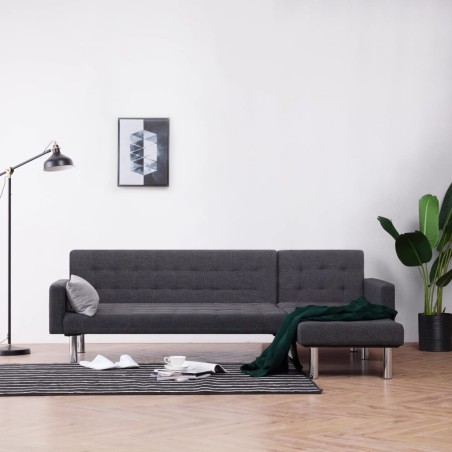 Canapé-lit en forme de L Gris foncé Polyester  