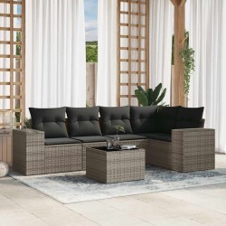 Salon de jardin 6 pcs avec coussins gris résine tressée 