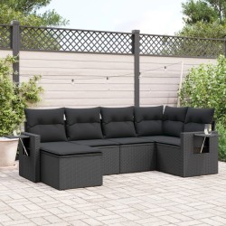 Salon de jardin 6 pcs avec coussins noir résine tressée 