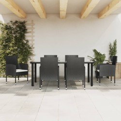 Ensemble à manger de jardin 7 pcs noir résine tressée et acier 