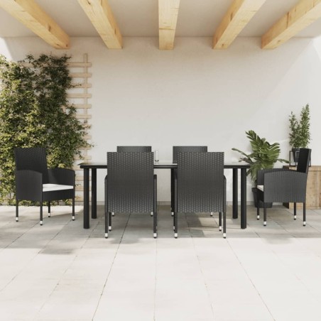 Ensemble à manger de jardin 7 pcs noir résine tressée et acier 