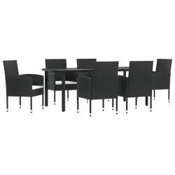 Ensemble à manger de jardin 7 pcs noir résine tressée et acier 