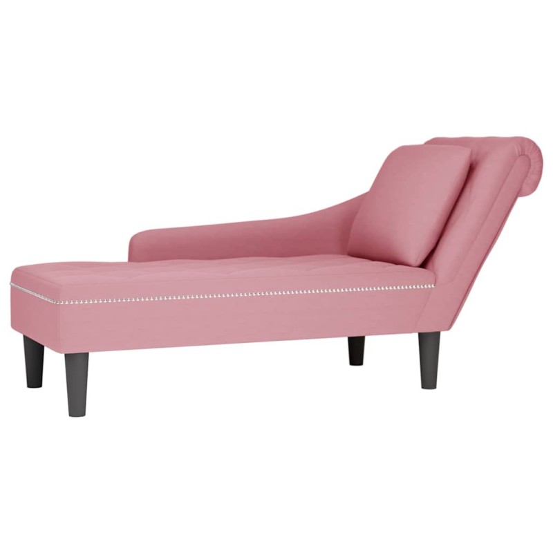 Fauteuil long avec coussin et accoudoir droit rose velours 