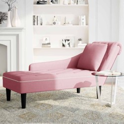 Fauteuil long avec coussin et accoudoir droit rose velours 