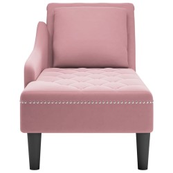 Fauteuil long avec coussin et accoudoir droit rose velours 