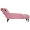 Fauteuil long avec coussin et accoudoir droit rose velours 