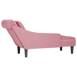 Fauteuil long avec coussin et accoudoir droit rose velours 