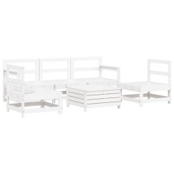Salon de jardin 6 pcs blanc bois de pin massif 