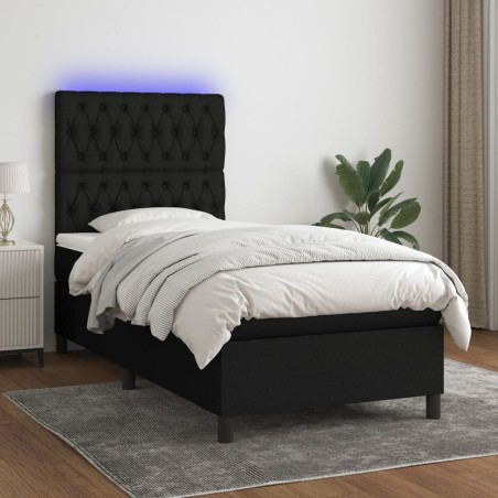Sommier à lattes de lit avec matelas et LED Noir 80x200cm Tissu 
