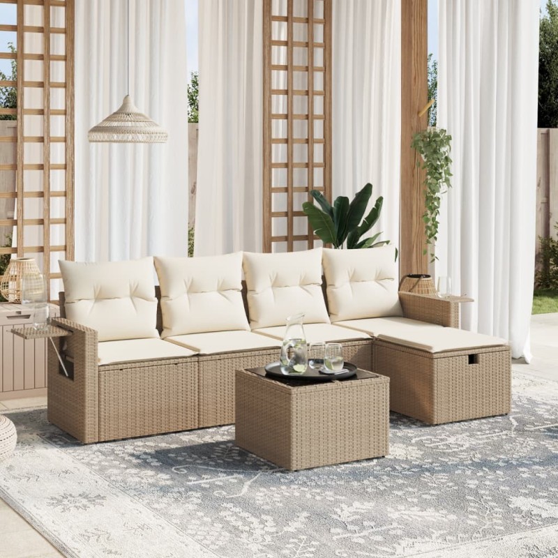 Salon de jardin avec coussins 6 pcs beige résine tressée 