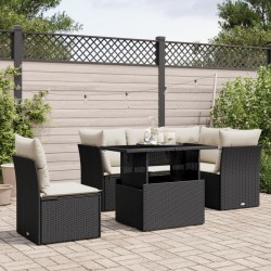 Salon de jardin 6 pcs avec coussins noir résine tressée 