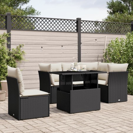 Salon de jardin 6 pcs avec coussins noir résine tressée 