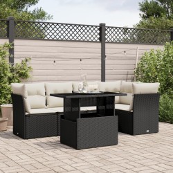 Salon de jardin 6 pcs avec coussins noir résine tressée 