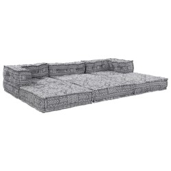 Canapé-pouf modulable 3 places convertible en tissu gris clair 