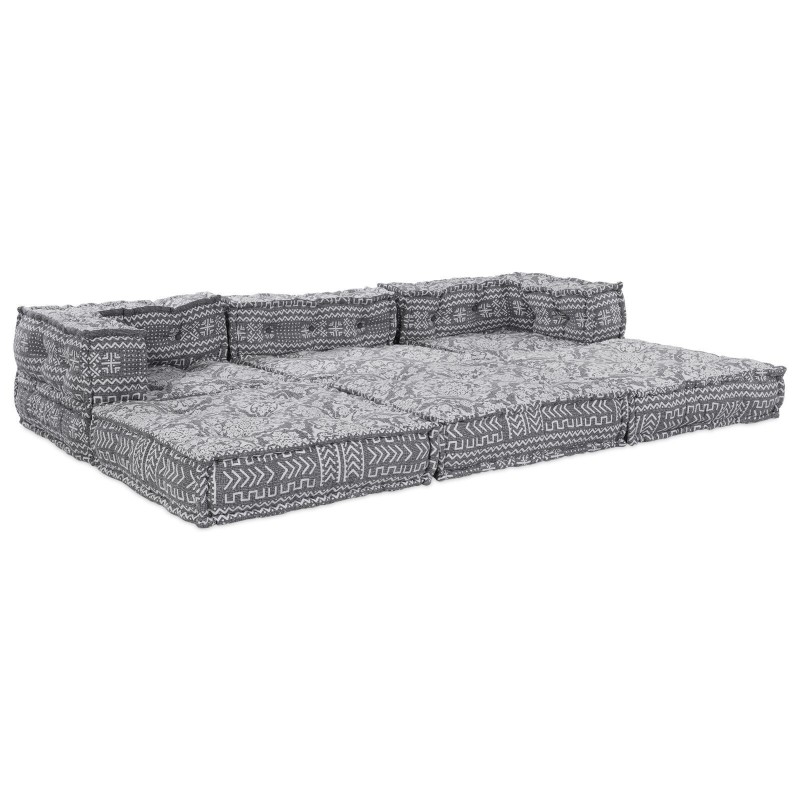 Canapé-pouf modulable 3 places convertible en tissu gris clair 